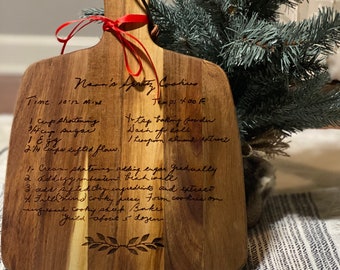 Personalized Handwritten Wood Recipe Board | Acacia Cutting Board | Engraved Family Recipe | Grandmother's Recipe | Unique Gift