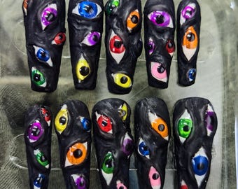 Uñas postizas Rainbow Horror: set de cromo Neon Eye
