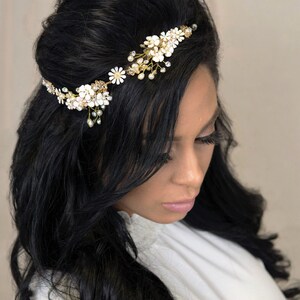 Flower Headpiece White, Gold and Pink Headpiece Flower Crown First communion headpiece Bridal Boho Hair Jewelry Wedding Hairpiece