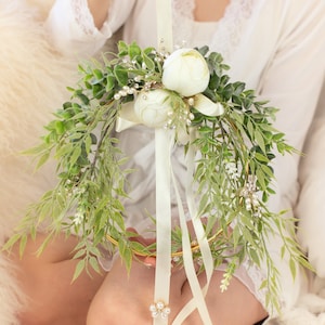 Floral Hoop Flower Girl Bouquet and Matching Wedding Ring Pillow Rustic Woodland Wedding Accessories Flower Girl Alternative Wedding Gifts