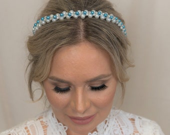 Turquesa perla pelo vid cabeza azul novio peine de pelo Aqua accesorios de boda Prom accesorio de pelo diseño de su propio tocado azul peine