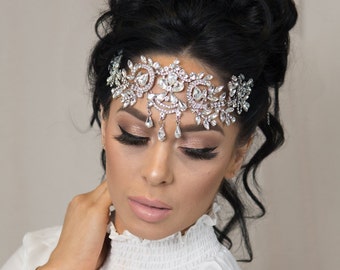 Hot Wedding Bridal Art Deco Rhinestone Crystal Headpiece Hair Chain Tiara Crown 