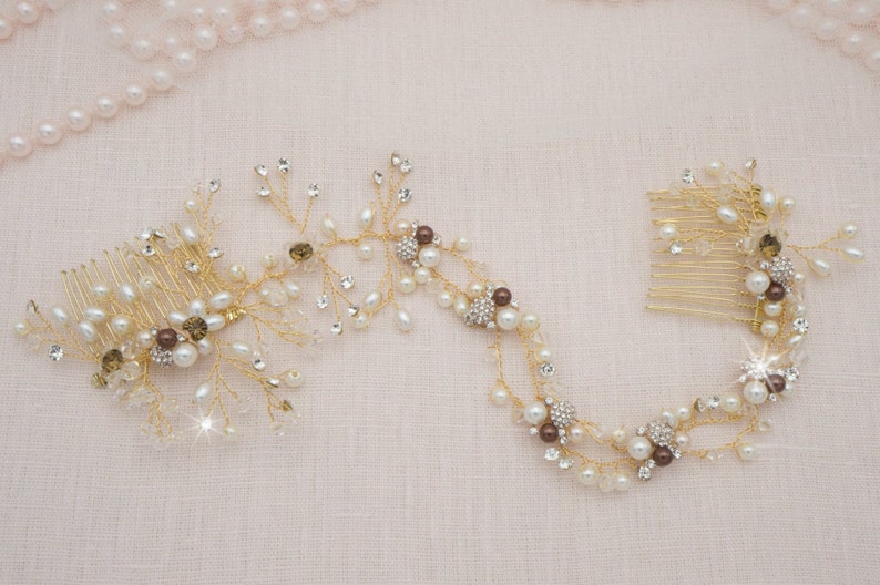 Wedding Day Accessories Bride Pearl Crown Jeweled Wedding Etsy