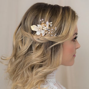 gold floral hair comb pearl hair clip wedding head piece for bride rustic bridal hair accessories wedding hair comb silver bride headpiece