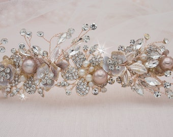 Rose Gold Hair Piece Rose Gold Hair Comb Bridal Hair Piece Rose Gold Headpiece Floral Hair Comb Blush Wedding Hair Accessory Pearl Hair Vine