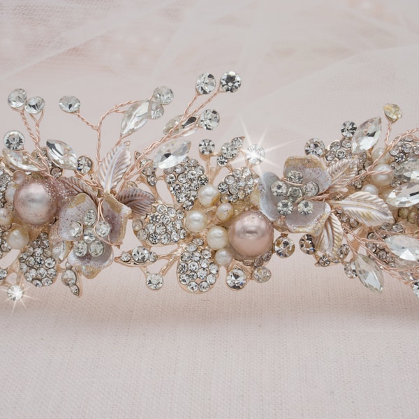 Rose Gold Hair Piece Rose Gold Hair Comb Bridal Hair Piece Rose Gold Headpiece Floral Hair Comb Blush Wedding Hair Accessory Pearl Hair Vine