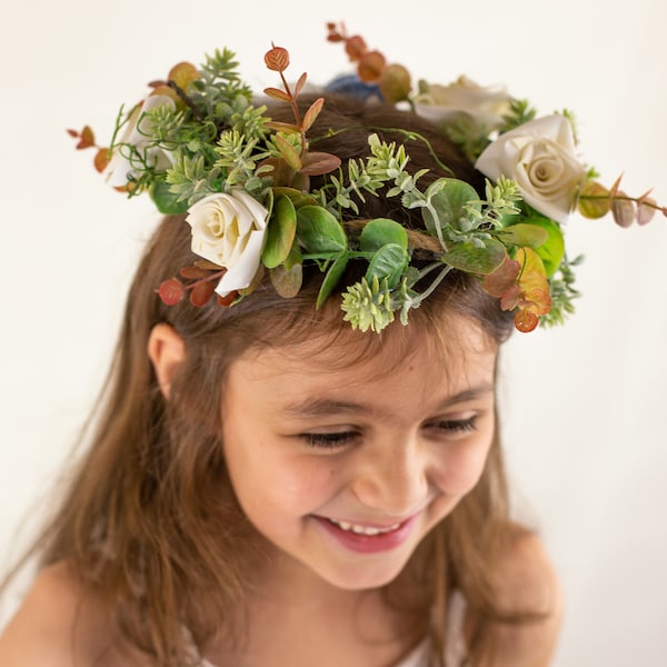 Flower Girl Crown Flower Crown for Women Eucalyptus Flower Crown Fall Flower Crown Flower Halo Flower Wreath for Wedding Flower Crown Bride