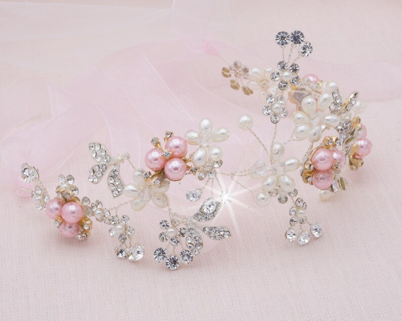 Soft Pink Blush Pearl Hair Vine Blush Hair Comb Pink Wedding Etsy
