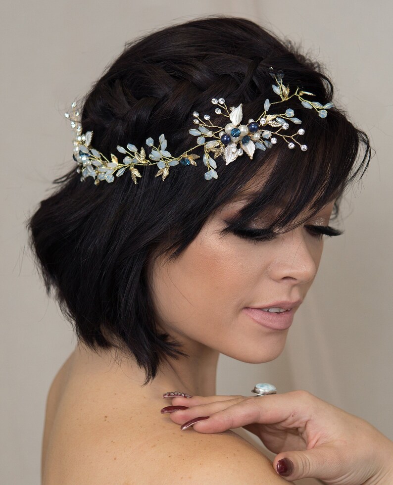 Navy Blue Hair Pieces and Pins Dark Blue Hair Comb Gold Leaf Etsy