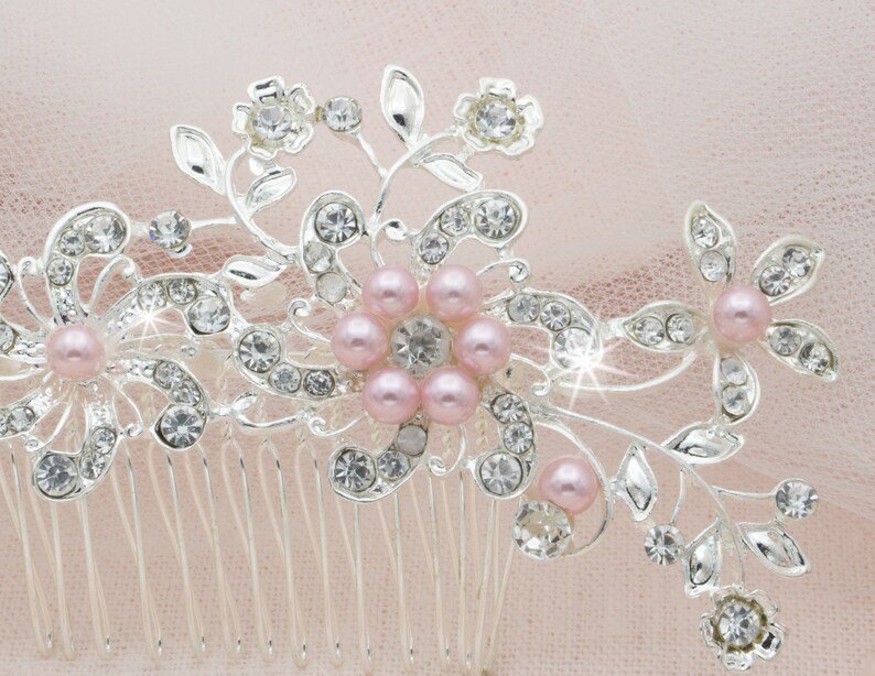 Blush Pink Hair Accessories Pearl Hair Comb Floral Head Piece Etsy