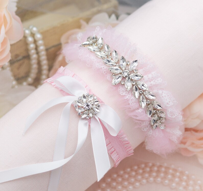 Pretty Pink Garter Garter Wedding Garter Set Garter Belt Etsy