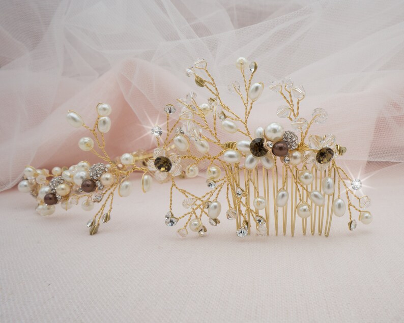 Wedding Day Accessories Bride Pearl Crown Jeweled Wedding Etsy