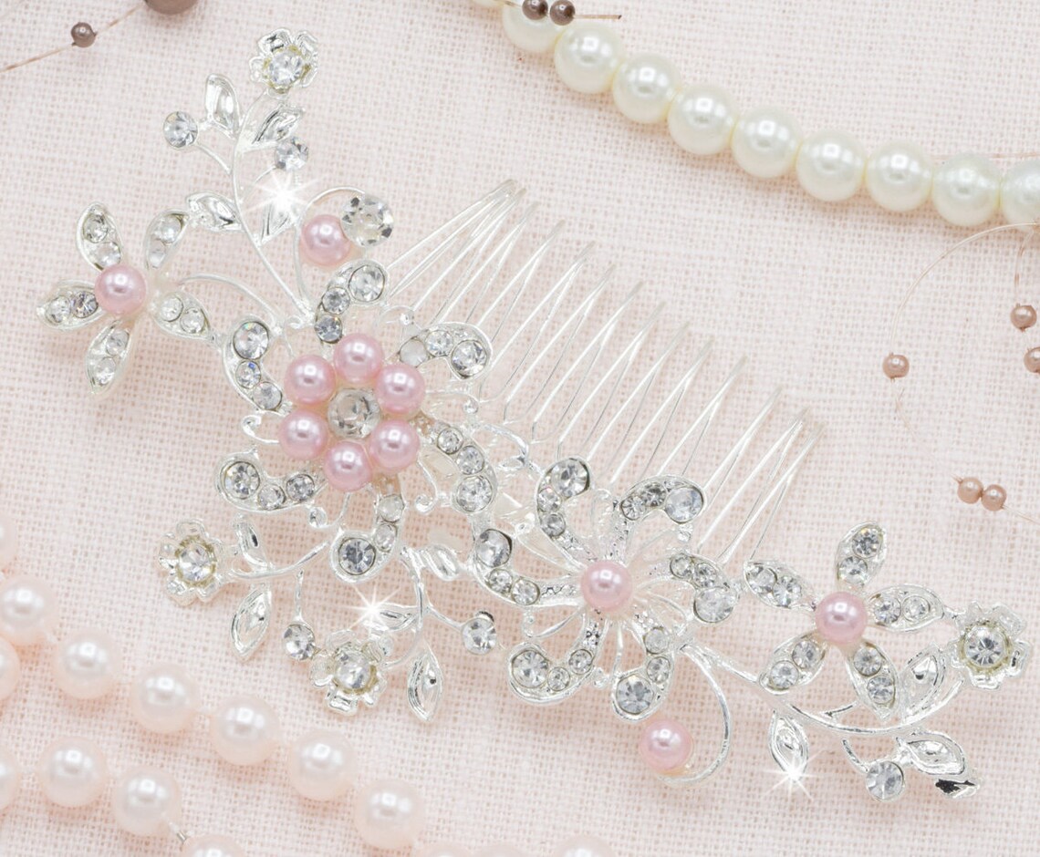 Blush Pink Hair Accessories Pearl Hair Comb Floral Head Piece Etsy