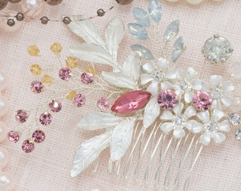 Opal Blush Bridal Hair Comb Bridal Hairpiece Pink and Silver Hair Comb Swarovski Wedding Headpiece Flower Hairpiece for Bride Pink Hair Comb