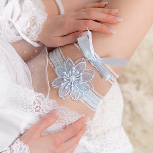 Blue Garter Wedding Garter Set Blue Flower Garter Lace Garter Bridal Garter Bride Garter Pretty Wedding Accessories Gift for Bride