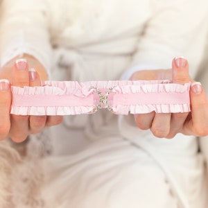 Pink Heart Wedding Garter Set Non Slip Bridal Shower Gift and Lingerie Crystal Ruffled Lace Bride Garters Keepsake & Toss image 3
