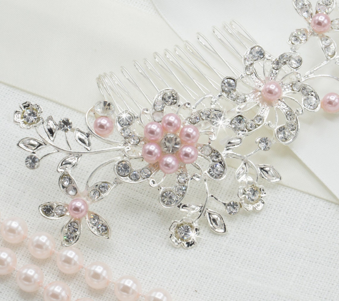 Blush Pink Hair Accessories Pearl Hair Comb Floral Head Piece Etsy