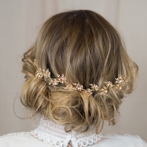 Gold Floral Hair Vine Rose Gold Bridal Hair Comb Rhinestone Wedding Hair Piece Gold Hair Halo Floral Head Wreath Gold Leaf Rhinestone Comb