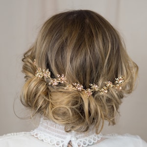 Cheveux floraux d’or Vigne Rose Or Mariée Cheveux Comb Strassstone Wedding Hair Piece Or Hair Halo Floral Tête Couronne d’or Feuille De Strass Comb