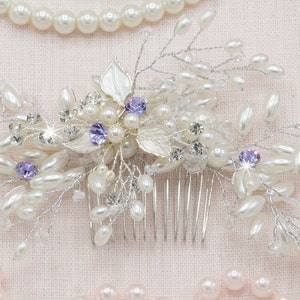 Paarse bruids haar kam Lavendar bruiloft haar kam parel bruids haar accessoires haar-vine kam crystal haar kam vintage bruids zendspoel