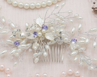 Purple Bridal Hair Comb Lavendar Wedding Hair Comb Pearl Bridal Hair Accessories Hair-vine Comb Crystal Hair Comb Vintage Bridal Headpiece