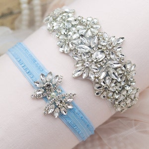 Light blue garter, bridal garter, No slip garter, light blue garter belt, something blue, crystal garter, pearl garter, keepsake garter