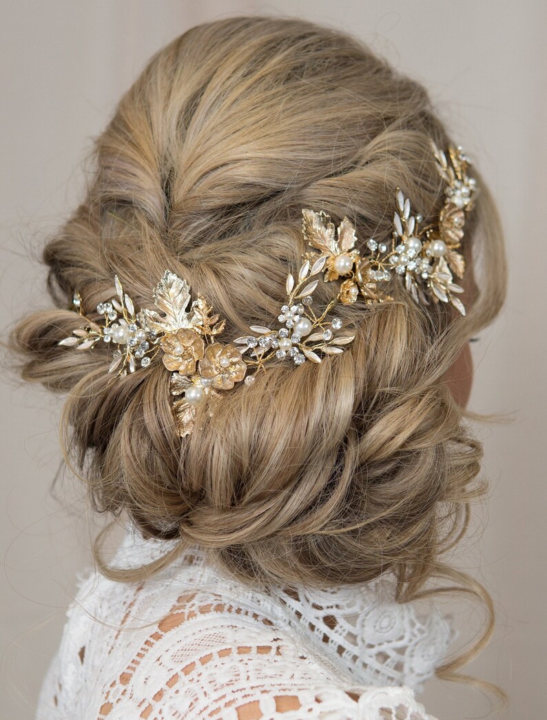 Gold Hair Vine Bridal Hair Vine Gold Leaf Crown Wedding Tiara Etsy