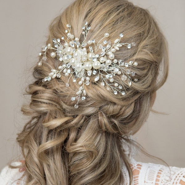 wedding hairpiece bridal hair vine crystal crown flower hair comb bridal hair comb bridal hair piece bridal tiara floral crown pearl comb