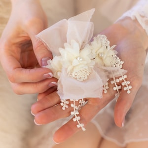 Flower Girl Hair Clip: Handmade Silk Chiffon, Ivory Lace & Pearl Headpiece