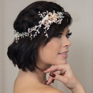 rose or nuptial tiara rose or bandeau nuptial boho nuptial casque nuptial cheveux de mariée couleur cristal couronne chef de tête halo couronne cadeau de mariage