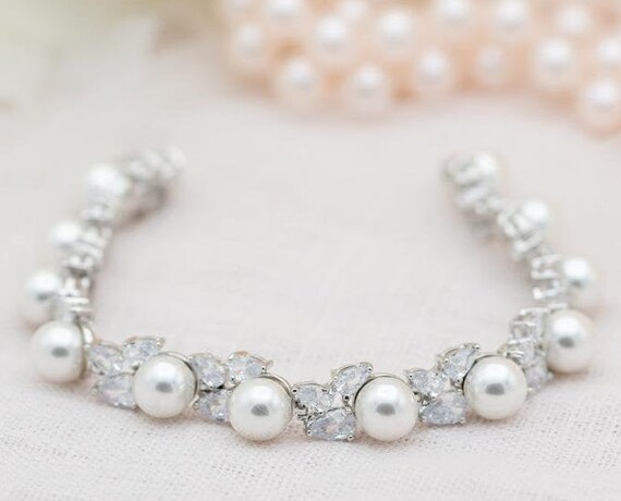 Pearl Bridal Bracelet Pearl Wedding Jewelry Ivory Pearl | Etsy
