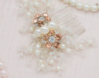 Pearl Hairpiece Bridal Wedding Headpiece Hair Comb Bride Gift Bridesmaid Custom Hair Comb for Wedding Day Crystal Hairpiece Rose Gold Comb