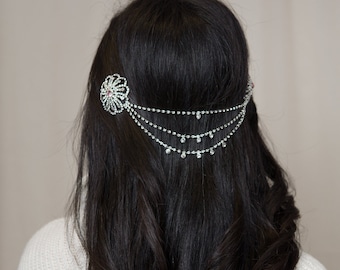 Bridal Head Chain Boho Head Chain Silver Crystal Bohemian Head Chain jewelry  Bridal Hair Chain 1920 Gatsby HairPiece Wedding Hairpiece Prom