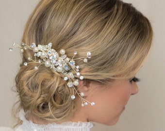 Crystal Pearl Bridal Hair Piece, Ivory Hair Piece, Pearl Head Piece, Pearl Bride Comb, Rhinestone Wedding Accessories, Hair Jewelry
