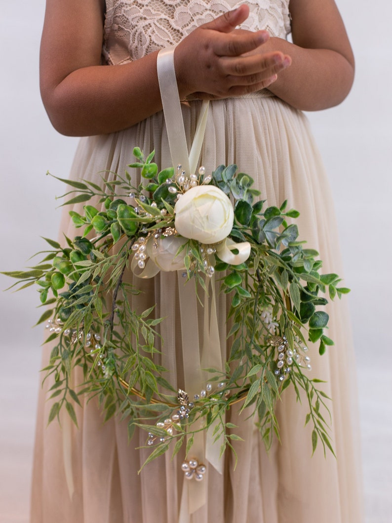 Floral Hoop Flower Girl Bouquet and Matching Wedding Ring Pillow Rustic Woodland Wedding Accessories Flower Girl Alternative Wedding Gifts image 6