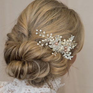 Rose Gold Bridal Hair Comb: Rhinestone Pearl Headpiece