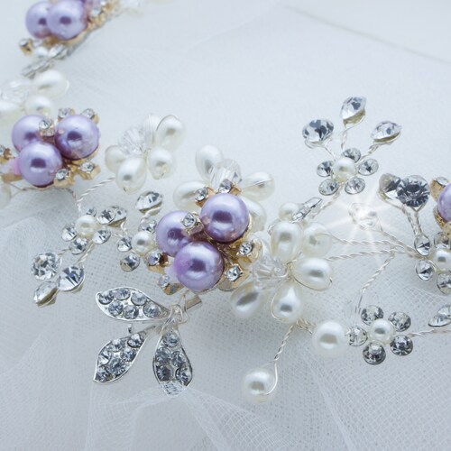 Purple Hair Piece Purple Wedding Headband Bridal Hair Vine Etsy