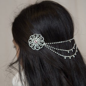 Bruiloft Haarketting Zilver Hoofd Ketting HaarKetting Sieraden Boho Hoofddeksel Art Deco Hoofddeksel 1920&#39;s geïnspireerd Haar Sieraden Crystal Haarstuk
