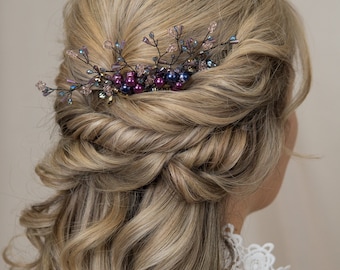 Mermaid Crown Purple Hair Comb Purple Wedding Dress Accessory Gothic Wedding Flower Crown Bridal Hair Comb Purple Wedding Hair Comb