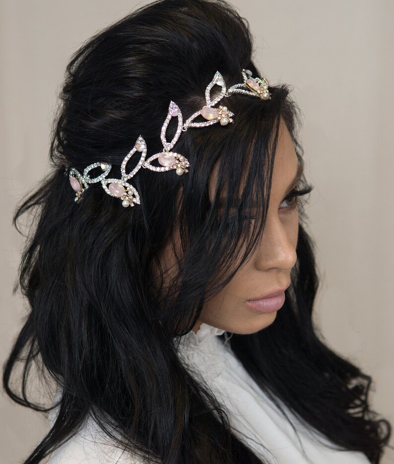 Blush Bridal Comb Pink Hair Vine Art Deco Accessories Etsy