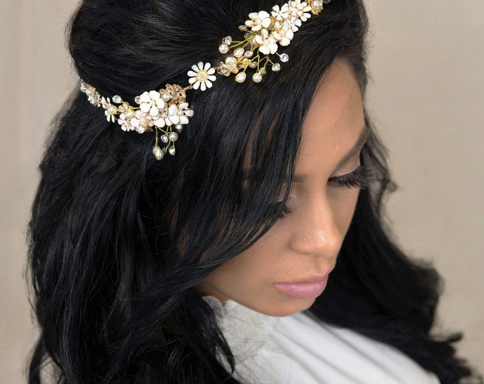 Gold Leaf Daisy Hair Vine White Floral Bridal Hairvine Pink Etsy