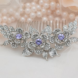 Rhinestone Hair Comb Purple and Crystal Headpiece Bridesmaid Gift Wedding Hairpiece Silver Bridal Hair Comb Flower Hair Comb Custom Wedding