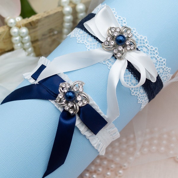 beautiful navy blue garter nautical wedding dark blue garter dark blue wedding navy bridal nautical bridal silk garter belt navy garter set