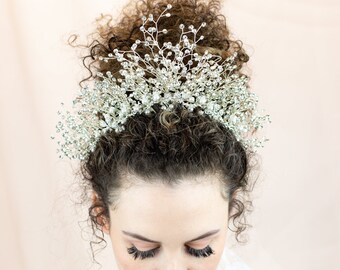 Crystal Bridal Tiara, Pearl and Rhinestone Wedding Crown, Back up head Tiara, Large Bridal Headpiece, Wedding Headband, Pearl Hair Jewellery