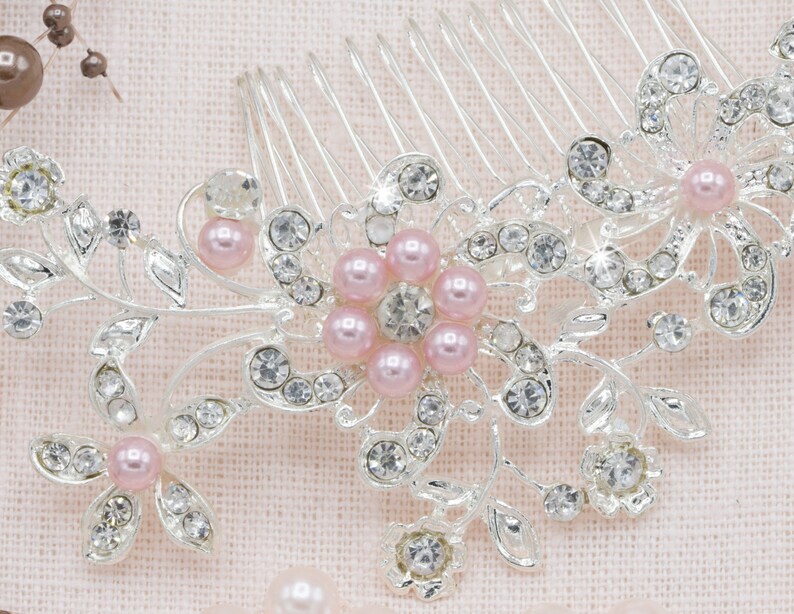 Blush Pink Hair Accessories Pearl Hair Comb Floral Head Piece Etsy