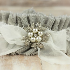 Gray Linen Wedding Garter Bridal Garter Set Grey Leg Garter 16 Custom Colors Personalized Wedding and Bridal Shower Gift Non Slip Garters image 3