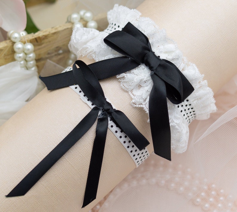 Wedding garter black leg garter belt polka dot veil paris Etsy