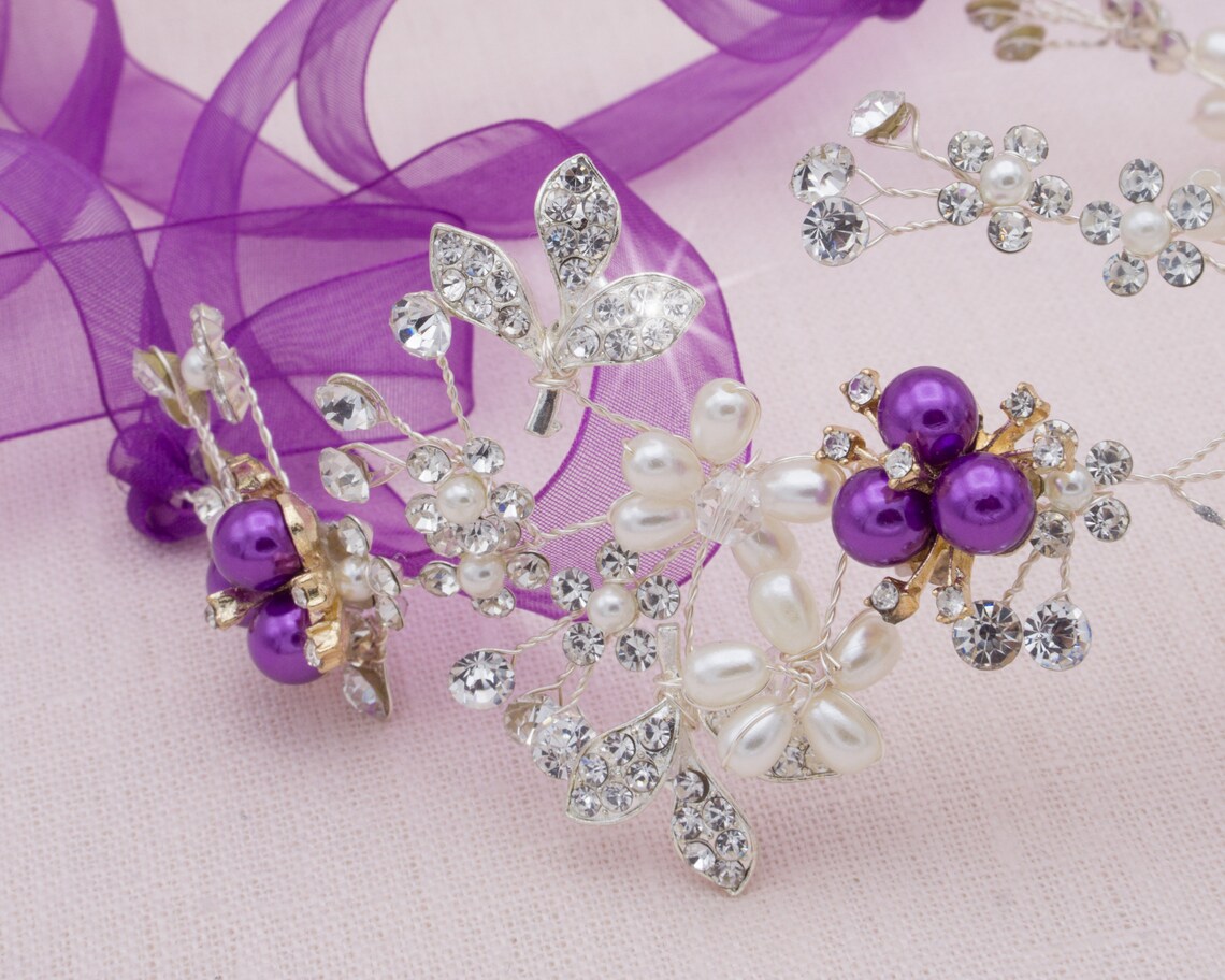 Violet Hair Crown Dark Purple Hair Vine Purple Bridesmaid Etsy