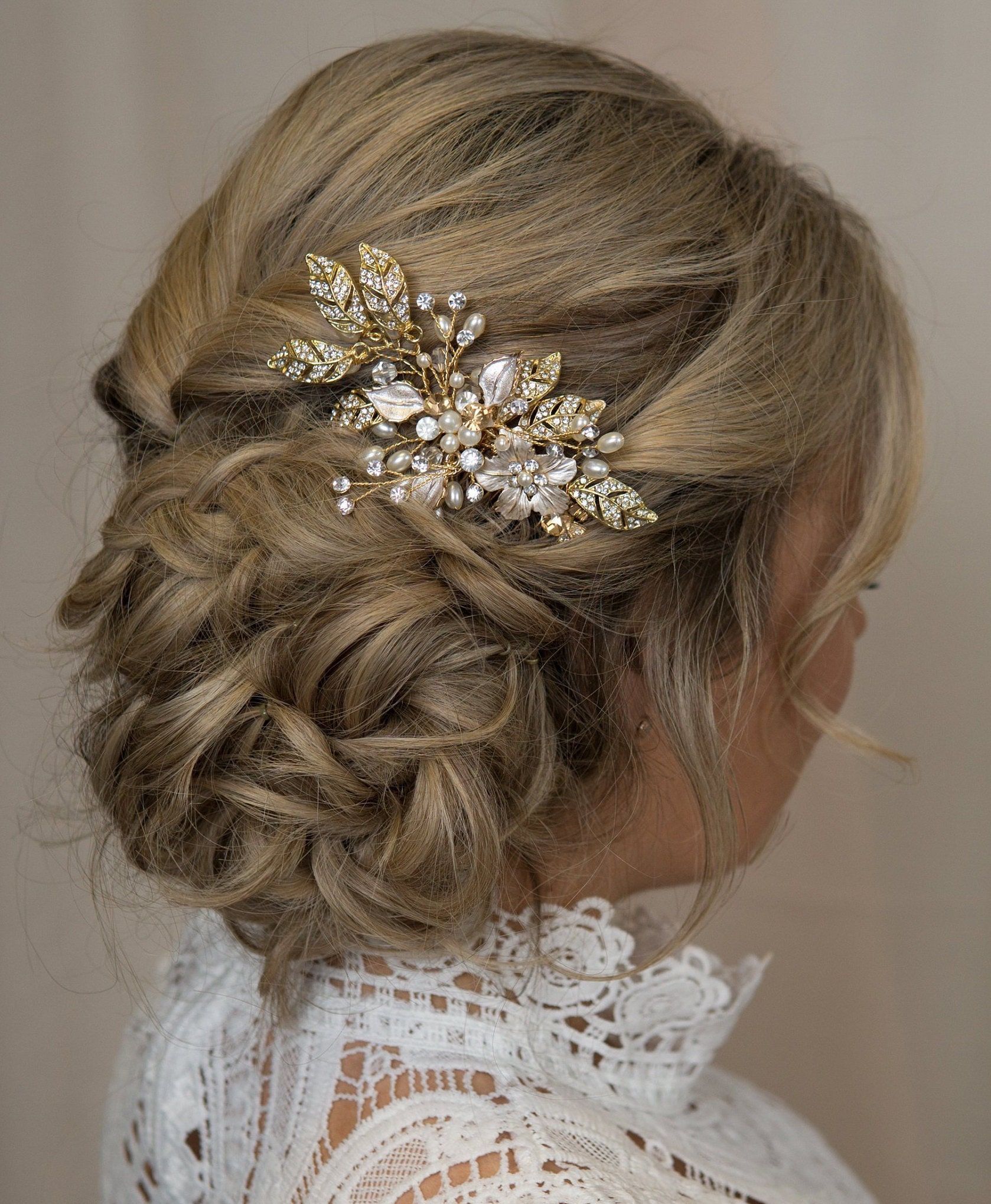 gold pearl bridal hair accessories