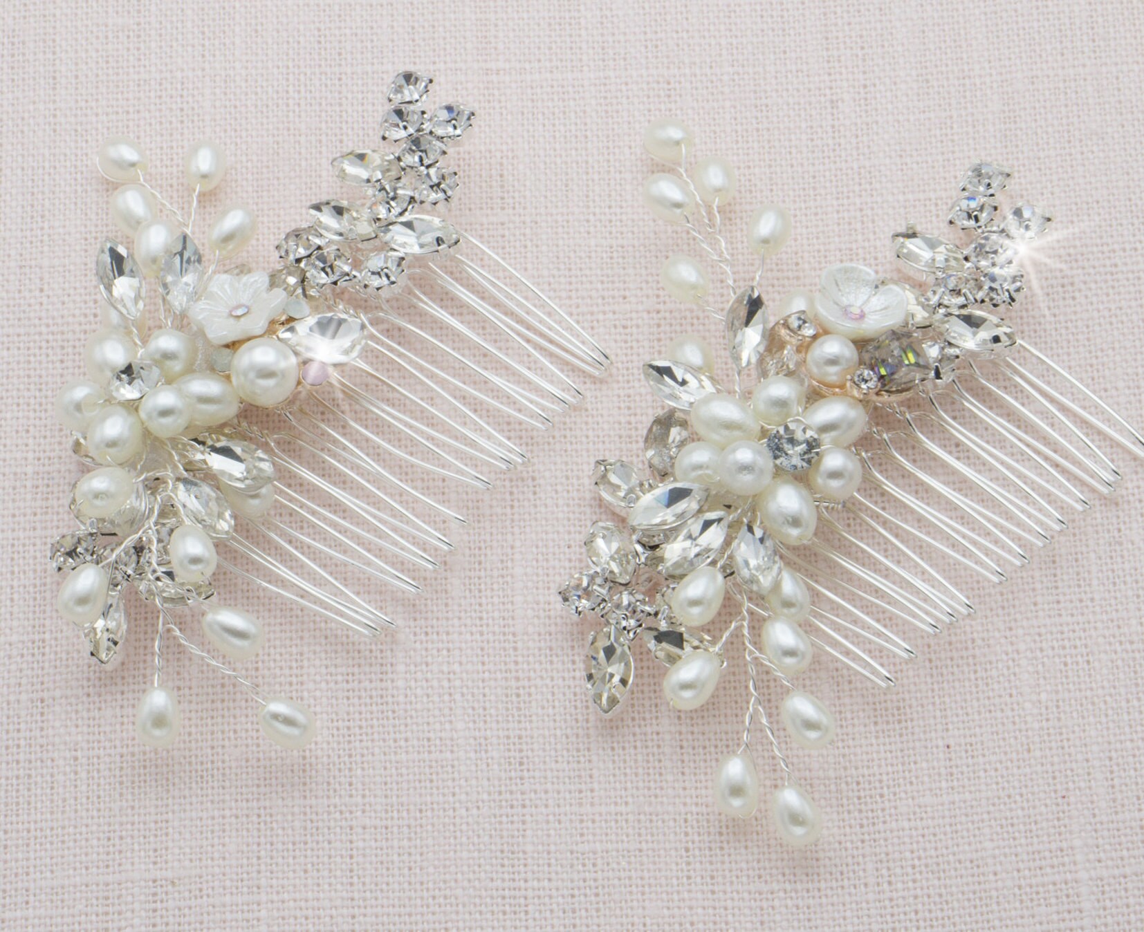 Small Pearl Rhinestone Pink Iridescent Bridal Hair Comb Floral Etsy